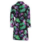 Purple And Green Leaf Pattern Print Men's Bathrobe