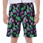 Purple And Green Leaf Pattern Print Men's Beach Shorts