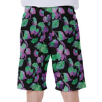 Purple And Green Leaf Pattern Print Men's Beach Shorts