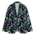 Purple And Green Leaf Pattern Print Men's Blazer