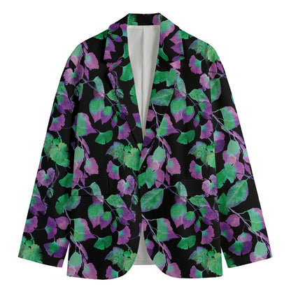 Purple And Green Leaf Pattern Print Men's Blazer