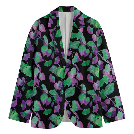 Purple And Green Leaf Pattern Print Men's Blazer