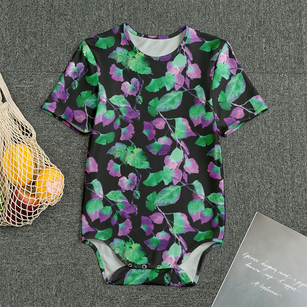 Purple And Green Leaf Pattern Print Men's Bodysuit