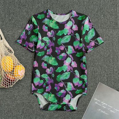 Purple And Green Leaf Pattern Print Men's Bodysuit
