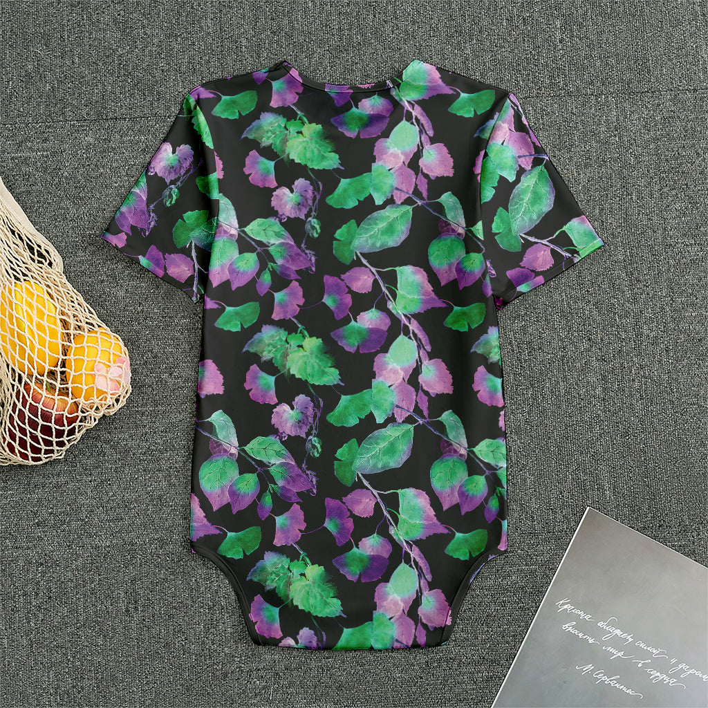 Purple And Green Leaf Pattern Print Men's Bodysuit