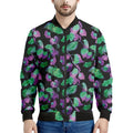 Purple And Green Leaf Pattern Print Men's Bomber Jacket