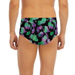 Purple And Green Leaf Pattern Print Men's Briefs