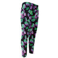 Purple And Green Leaf Pattern Print Men's Compression Pants