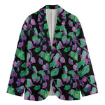 Purple And Green Leaf Pattern Print Men's Cotton Blazer