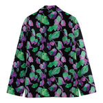 Purple And Green Leaf Pattern Print Men's Cotton Blazer