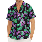 Purple And Green Leaf Pattern Print Men's Deep V-Neck Shirt
