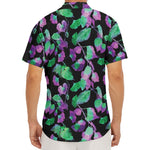 Purple And Green Leaf Pattern Print Men's Deep V-Neck Shirt