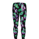 Purple And Green Leaf Pattern Print Men's leggings