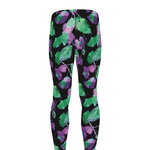 Purple And Green Leaf Pattern Print Men's leggings
