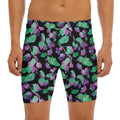 Purple And Green Leaf Pattern Print Men's Long Boxer Briefs