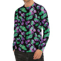 Purple And Green Leaf Pattern Print Men's Long Sleeve Rash Guard