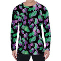Purple And Green Leaf Pattern Print Men's Long Sleeve T-Shirt