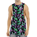 Purple And Green Leaf Pattern Print Men's Muscle Tank Top
