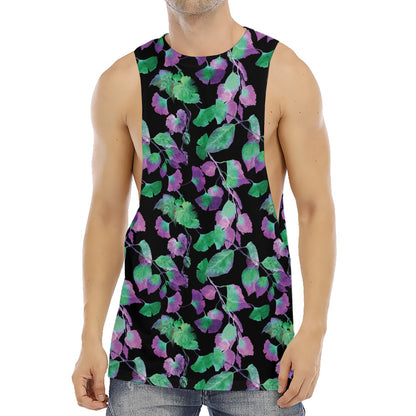Purple And Green Leaf Pattern Print Men's Muscle Tank Top