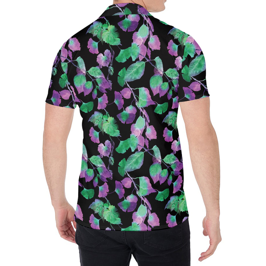 Purple And Green Leaf Pattern Print Men's Shirt