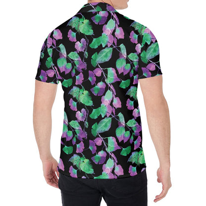 Purple And Green Leaf Pattern Print Men's Shirt