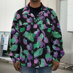 Purple And Green Leaf Pattern Print Men's Shirt Jacket