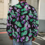 Purple And Green Leaf Pattern Print Men's Shirt Jacket
