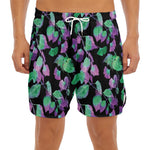 Purple And Green Leaf Pattern Print Men's Split Running Shorts