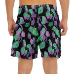 Purple And Green Leaf Pattern Print Men's Split Running Shorts