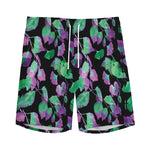 Purple And Green Leaf Pattern Print Men's Sports Shorts