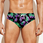 Purple And Green Leaf Pattern Print Men's Swim Briefs