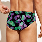 Purple And Green Leaf Pattern Print Men's Swim Briefs