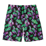 Purple And Green Leaf Pattern Print Men's Swim Trunks