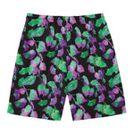 Purple And Green Leaf Pattern Print Men's Swim Trunks