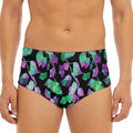 Purple And Green Leaf Pattern Print Men's Triangle Swim Briefs