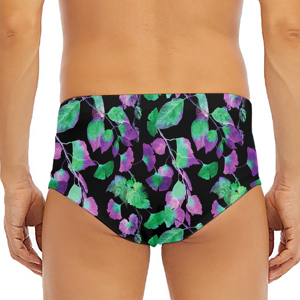 Purple And Green Leaf Pattern Print Men's Triangle Swim Briefs