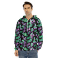 Purple And Green Leaf Pattern Print Men's Velvet Pullover Hoodie