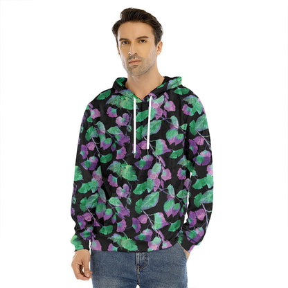 Purple And Green Leaf Pattern Print Men's Velvet Pullover Hoodie