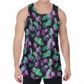 Purple And Green Leaf Pattern Print Men's Velvet Tank Top