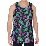 Purple And Green Leaf Pattern Print Men's Velvet Tank Top