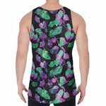 Purple And Green Leaf Pattern Print Men's Velvet Tank Top