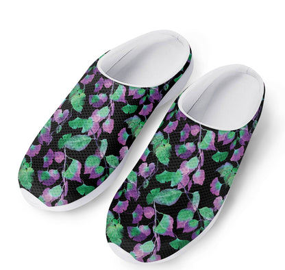 Purple And Green Leaf Pattern Print Mesh Casual Shoes