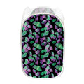 Purple And Green Leaf Pattern Print Mesh Laundry Hamper