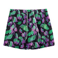 Purple And Green Leaf Pattern Print Mesh Shorts
