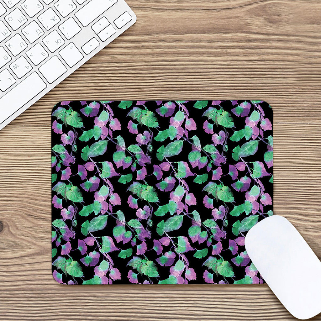 Purple And Green Leaf Pattern Print Mouse Pad