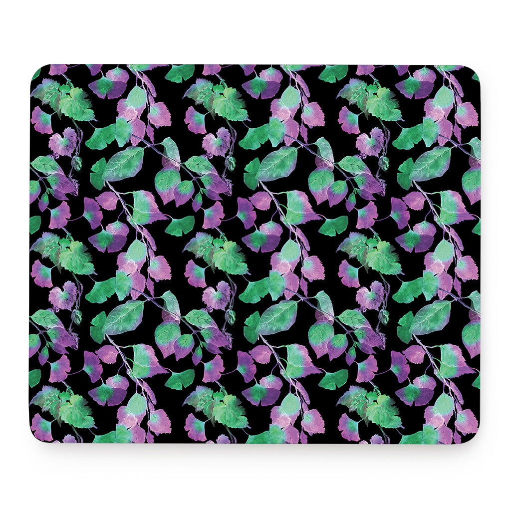 Purple And Green Leaf Pattern Print Mouse Pad
