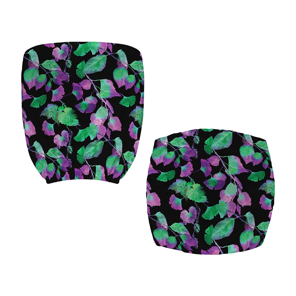 Purple And Green Leaf Pattern Print Office Chair Cover