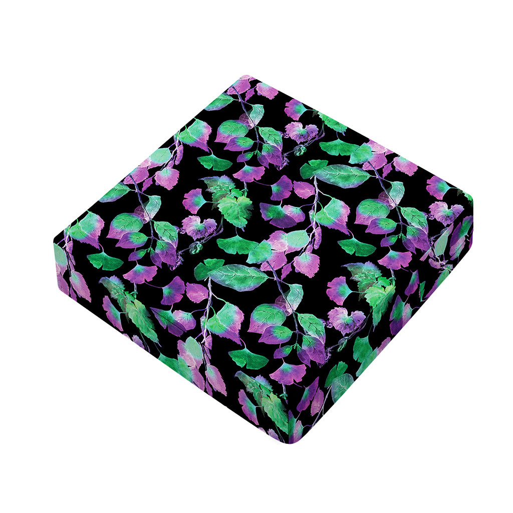 Purple And Green Leaf Pattern Print Outdoor Seat Cushion Cover