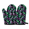 Purple And Green Leaf Pattern Print Oven Mitts