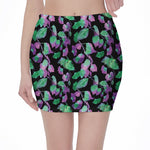 Purple And Green Leaf Pattern Print Pencil Mini Skirt